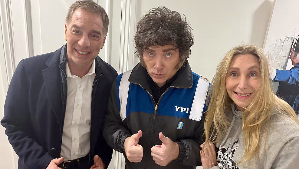 Javier Milei, Karina Milei y Diego Santilli 