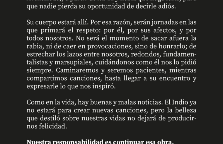 La familia del Indio Solari emitió un comunicado sobre su despedida: cuándo y dónde será el homenaje